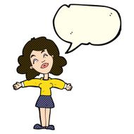 cartoon woman with open arms speech bubble N47