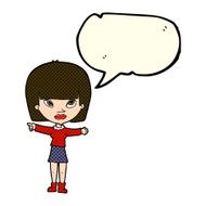 cartoon woman pointing with speech bubble N95