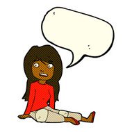 cartoon girl sitting on floor with speech bubble N5
