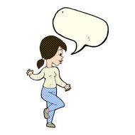 cartoon woman waving with speech bubble N152