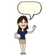 cartoon woman waving with speech bubble N153