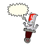 crazy cartoon knife character with speech bubble N6
