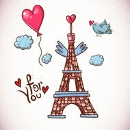 Vintage Card with Eiffel Tower and Heart