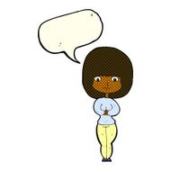 cartoon shy woman with speech bubble N26