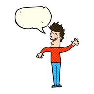 cartoon happy man waving with speech bubble N20
