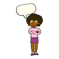 cartoon woman wit crossed arms with speech bubble N5