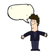 cartoon happy man with open arms speech bubble N5