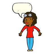 cartoon woman wearing goggles with speech bubble N5