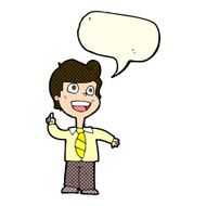 cartoon school boy raising hand with speech bubble N5