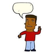 cartoon man giving peace sign with speech bubble N26