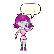 cartoon robot woman waving with speech bubble N9