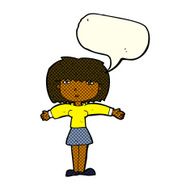 cartoon woman shrugging shoulders with speech bubble N229