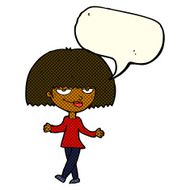 cartoon smug looking woman with speech bubble N6