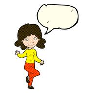 cartoon friendly woman waving with speech bubble N23