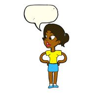 cartoon woman with hands on hips speech bubble N100