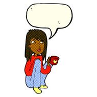 cartoon woman sitting with cup of coffee speech bubble N5