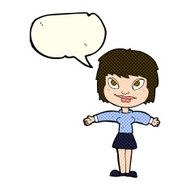 cartoon woman with open amrs speech bubble N5