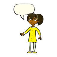 cartoon worried girl with speech bubble N5