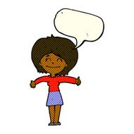 cartoon woman giving thumbs up sign with speech bubble N5