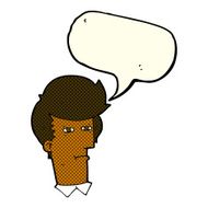 cartoon man narrowing eyes with speech bubble N21