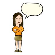 cartoon woman with folded arms speech bubble N15