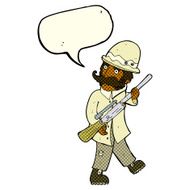 cartoon big game hunter with speech bubble N6