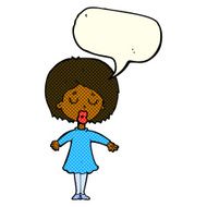 cartoon woman in dress with speech bubble N17