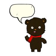 cartoon waving black bear cub with scarf speech bubble N3