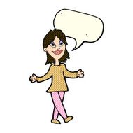 cartoon woman with no worries speech bubble N19