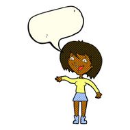 cartoon waving woman with speech bubble N76