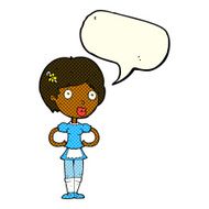 cartoon woman in french maid outfit with speech bubble N5