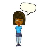 cartoon serious girl with speech bubble N5