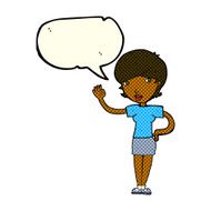 cartoon woman waving with speech bubble N156