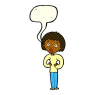 cartoon woman gesturing at self with speech bubble N15