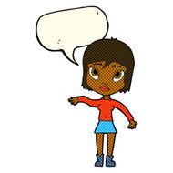 cartoon woman waving hand with speech bubble N5