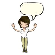 cartoon pretty woman with hands in air speech bubble N5