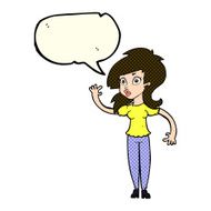 cartoon pretty woman waving with speech bubble N46