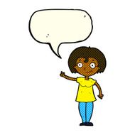 cartoon happy woman pointing with speech bubble N31