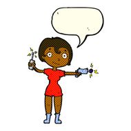 cartoon future space girl with speech bubble N6