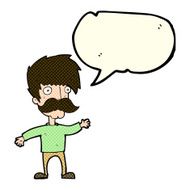 cartoon man with mustache waving speech bubble N13