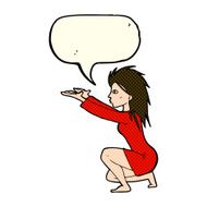 cartoon womn casting spel with speech bubble N3