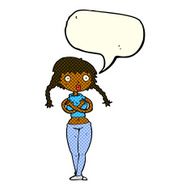 cartoon offended woman covering herself with speech bubble N6