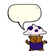 cartoon little mushroom man with speech bubble N5