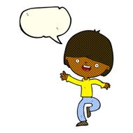 cartoon happy boy dancing with speech bubble N6