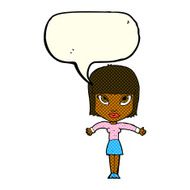 cartoon woman shrugging with speech bubble N27
