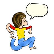 cartoon woman running with speech bubble N5