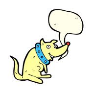 cartoon happy dog in big collar with speech bubble N6