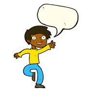 cartoon excited boy dancing with speech bubble N6