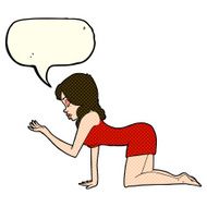 cartoon woman on all fours with speech bubble N9