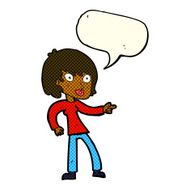 cartoon woman pointing with speech bubble N99